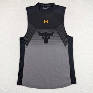Under Armour Project Rock Tank Top Mens Medium Black Sleeveless Brahma Bull Gym